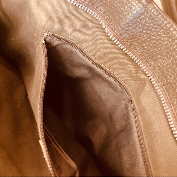 J. Crew Italian soft pebbled  chocolate leather tote bag with strap and pocket - Picture 9 of 16